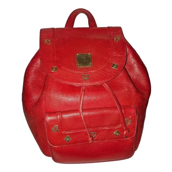 MCM | Bags | Mcm Vintage Red Leather Backpack With Gold  display picture 3
